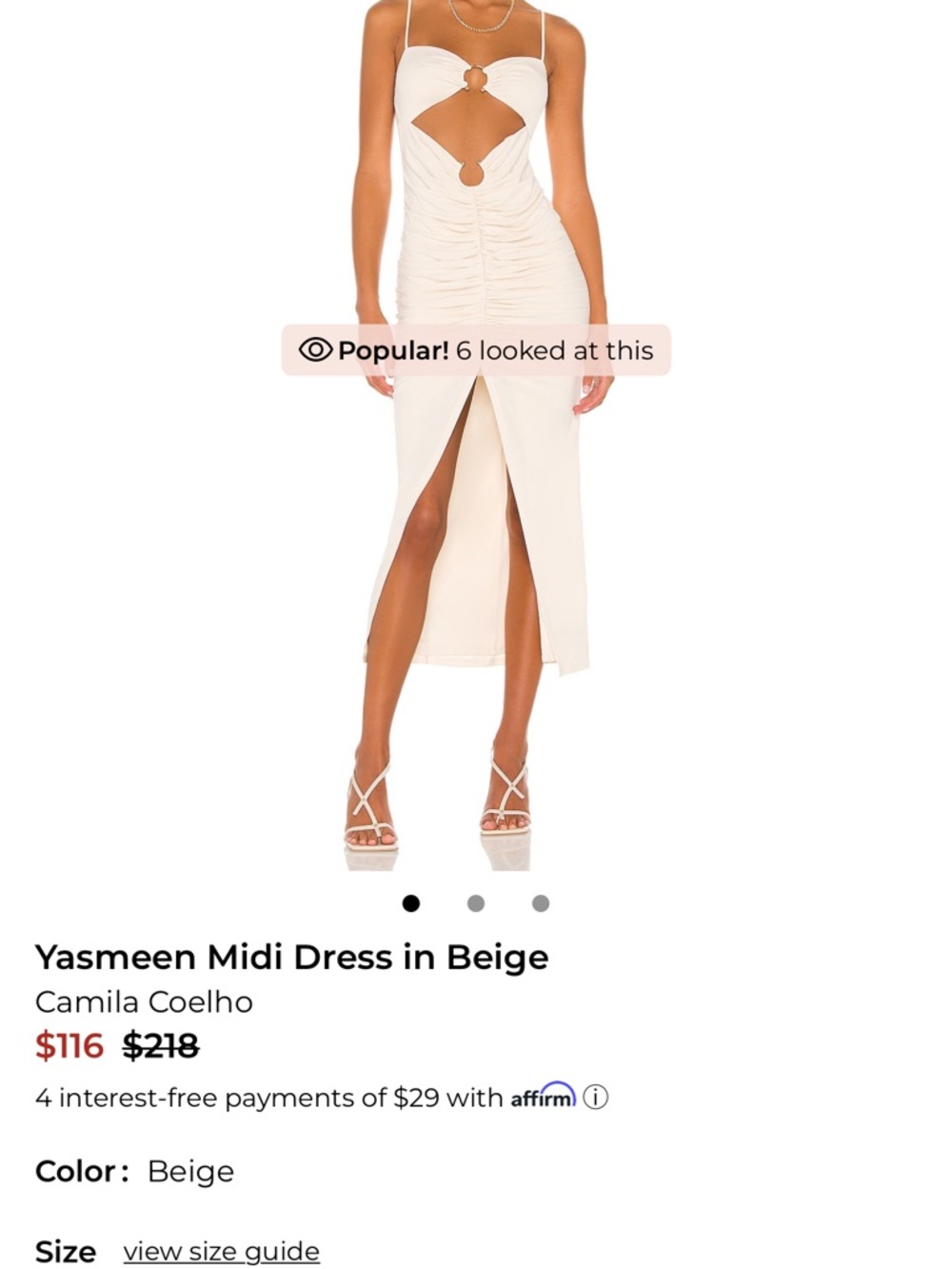 Camila Coelho Beige Cutout Ruched Midi Dress